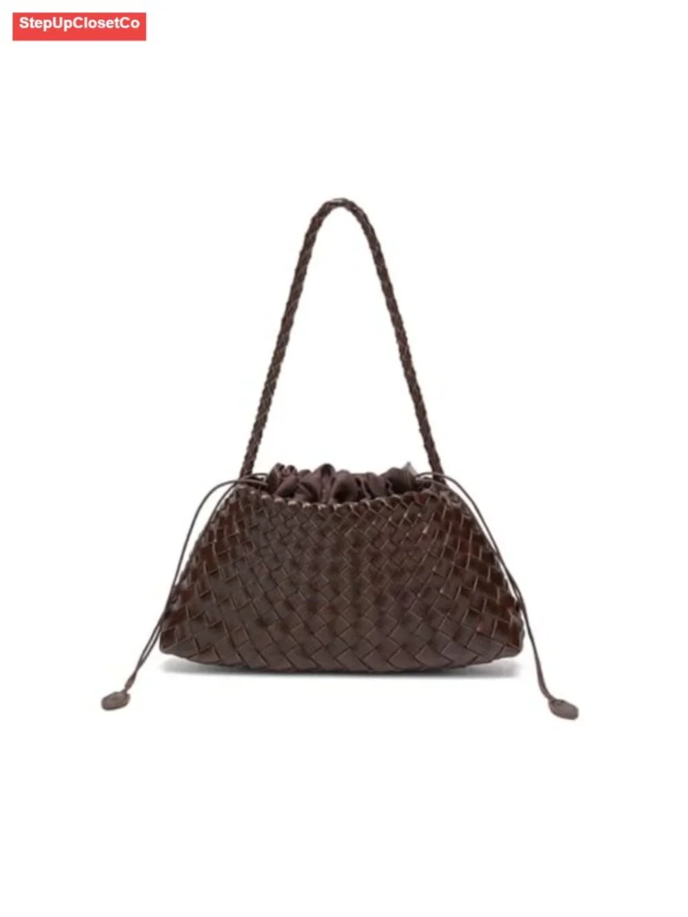 Woven Hobo Bag Women Vegan Leather Shoulder Purse Slouchy Tote Drawstring